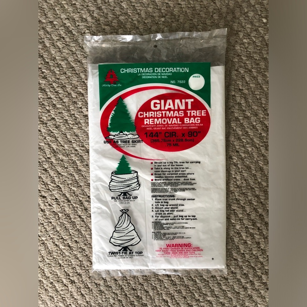 NWT Giant Christmas Tree large Removal garbage bag 144” CIR x 90”